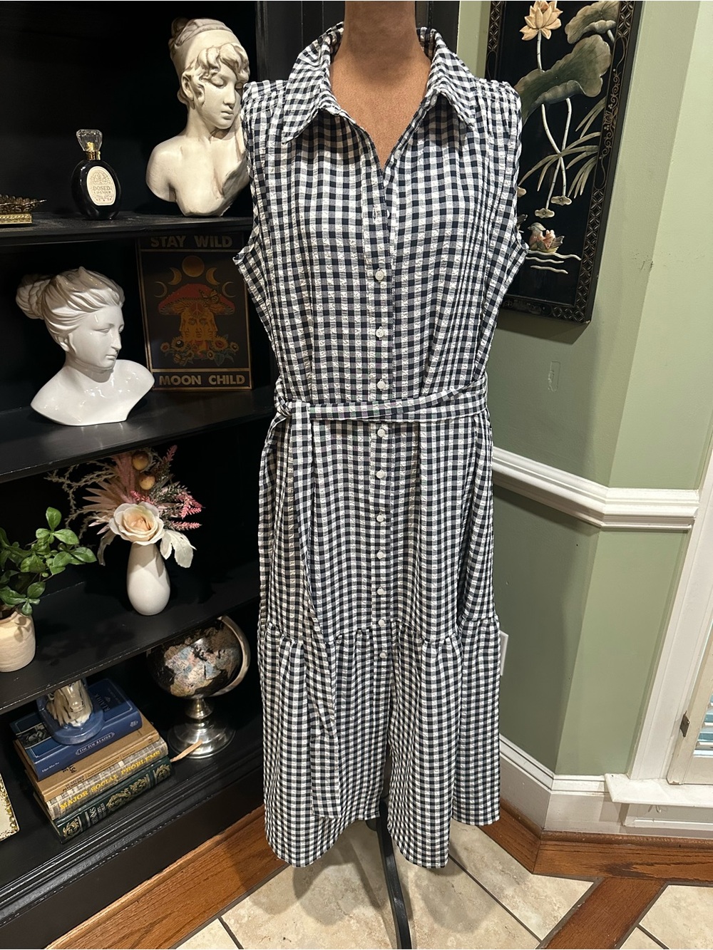 Tommy Hilfiger Black & White Gingham Sleeveless Midi Shirt Dress – Size 10 (NWT)